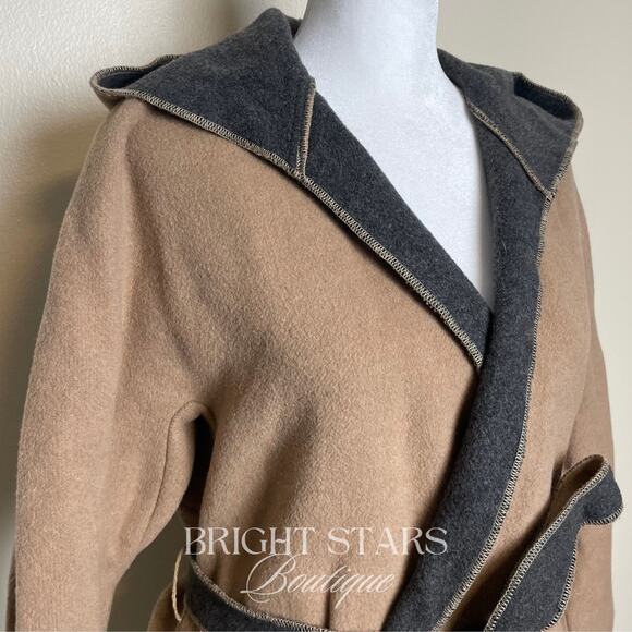 Rare Vintage Wool Coat Jacket ASO Buffy Summers BtVS Womens Tan Gray Belt - Picture 11 of 12